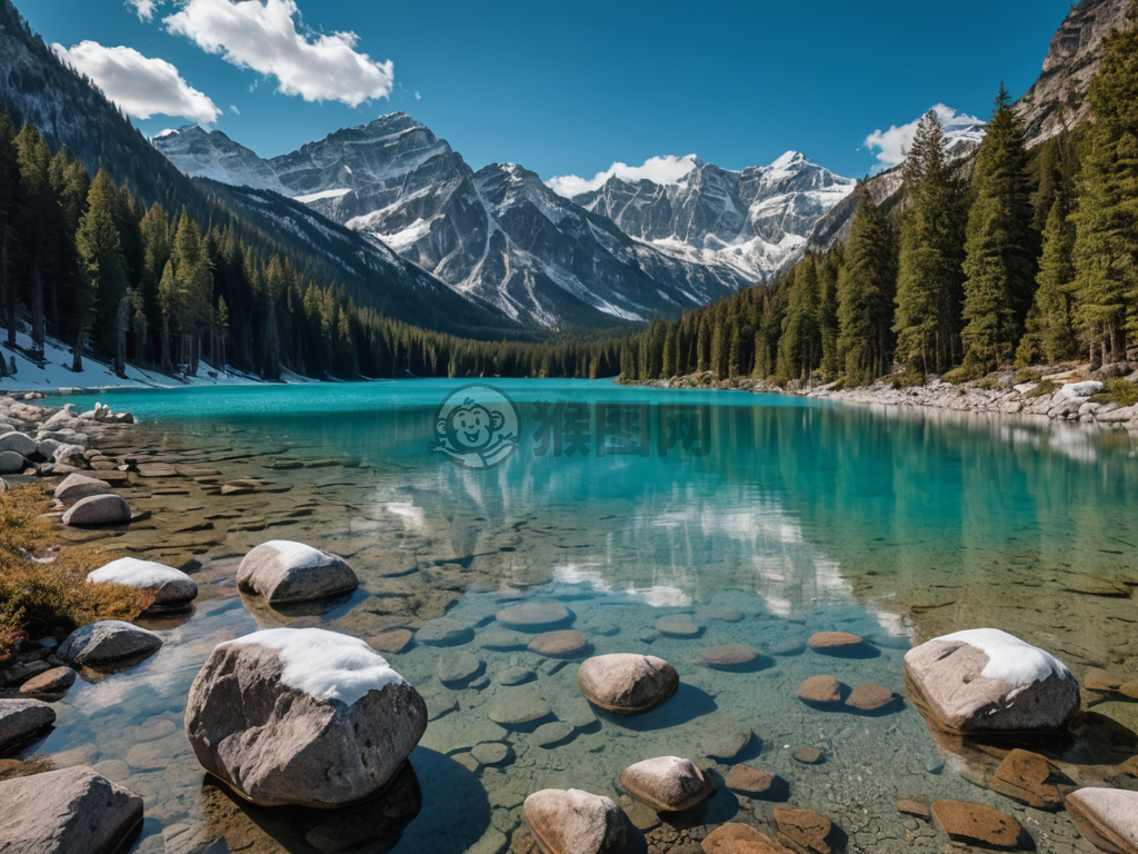 雪山碧湖，8K清晰雪山碧湖美景，令人陶醉。