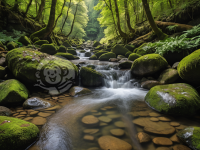 清晰山泉流淌绿意盎然