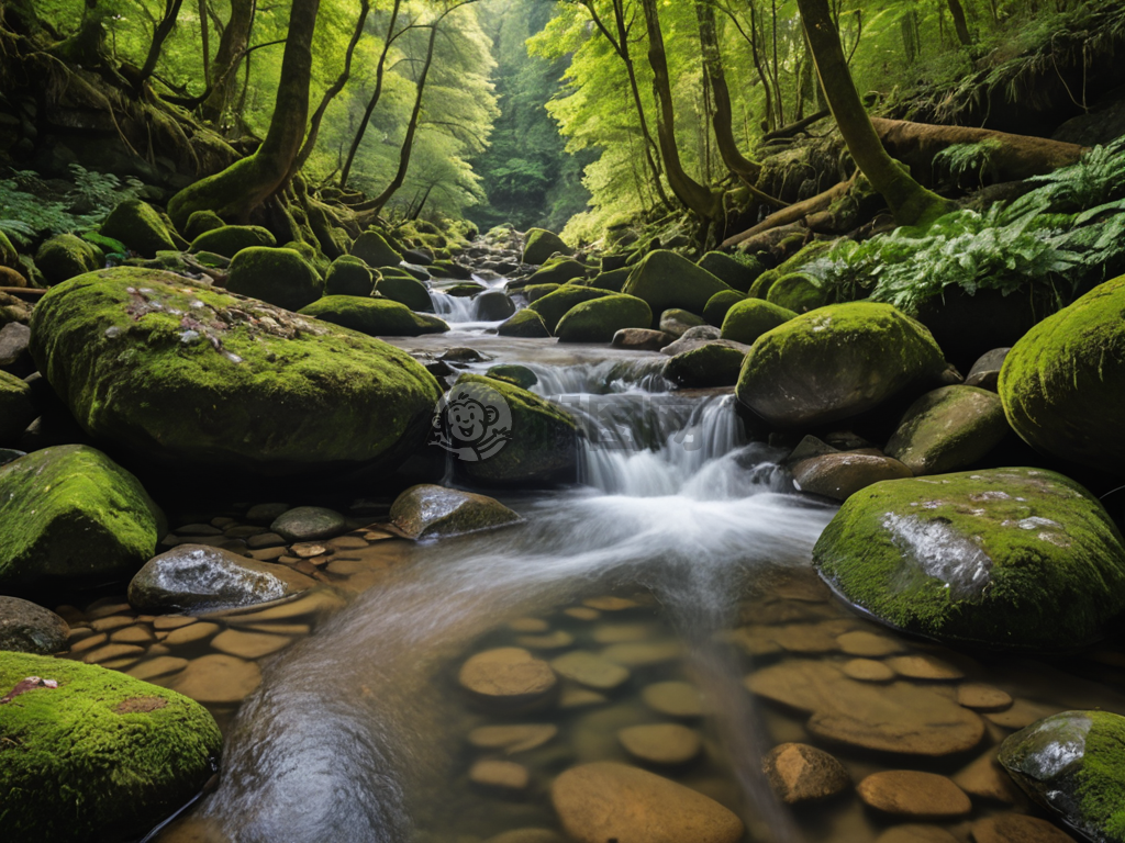 清晰山泉流淌绿意盎然