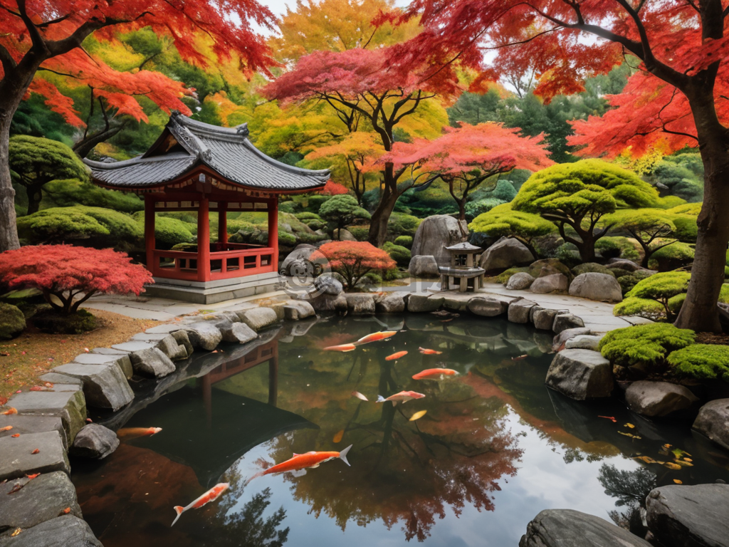 秋日静谧日式庭院美景
