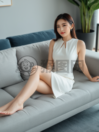现代白裙女子优雅坐姿照