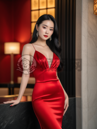 《黑发红衣华裔美人惊艳摄影》