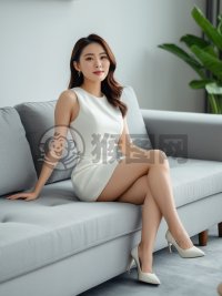 现代白裙女子优雅坐姿照