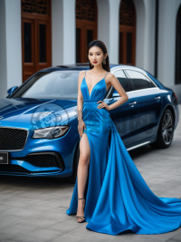 自信美丽女模奢华车前拍写真