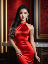 《黑发红衣中国女子惊艳摄影》