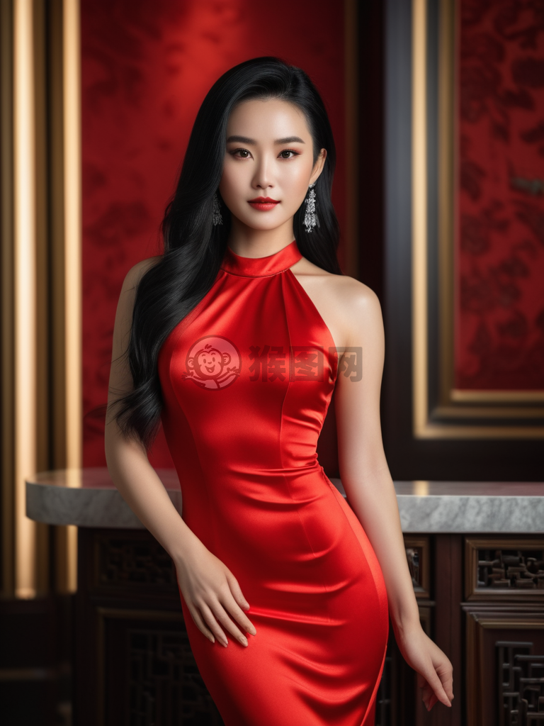 《黑发红衣中国女子惊艳摄影》