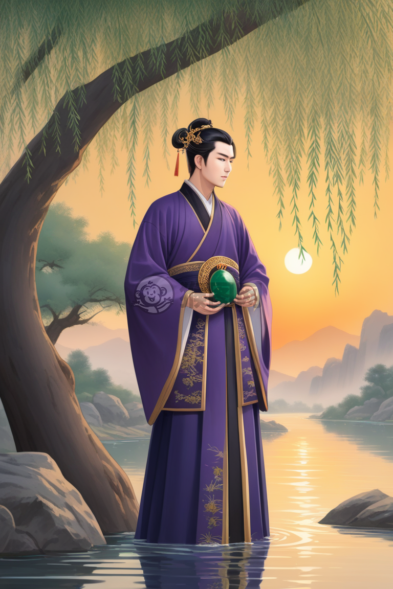 紫衣玉佩暮江边