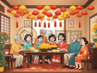 《家庭团聚重阳节，老少欢聚赏菊花》