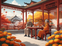 《秋节赏菊老翁妇对饮》