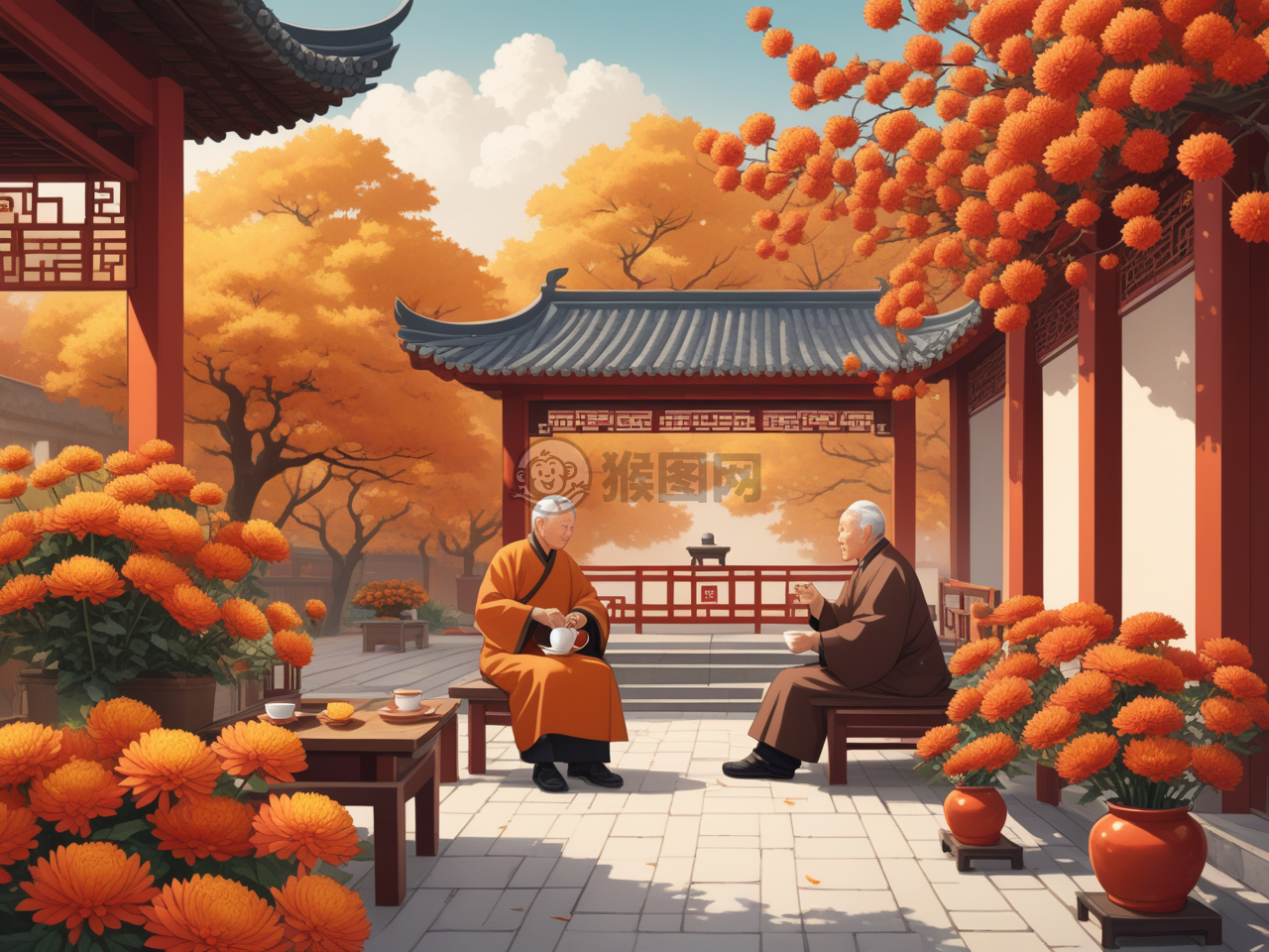 《秋节赏菊老翁媪》