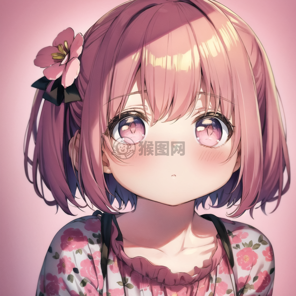 可爱粉色头发的插画女孩形象