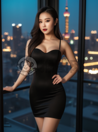 《黑裙美女窗外诱惑摄影》