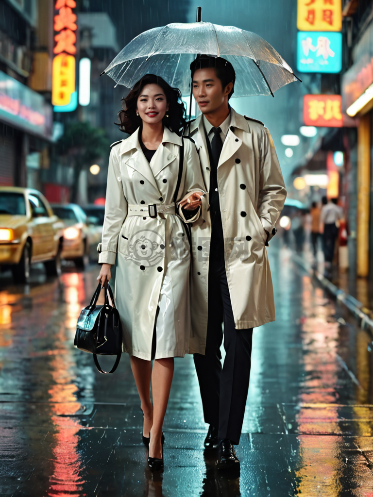 港风微雨，白衣女子与黑高跟同行