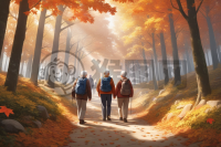 《重阳节老人们共步林间小径》