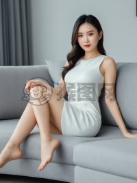 现代白裙女子坐姿优雅的照片展示