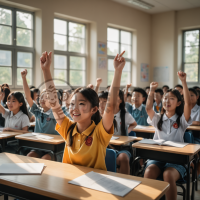 新学期开学日：课堂中的中国学生们热切举手