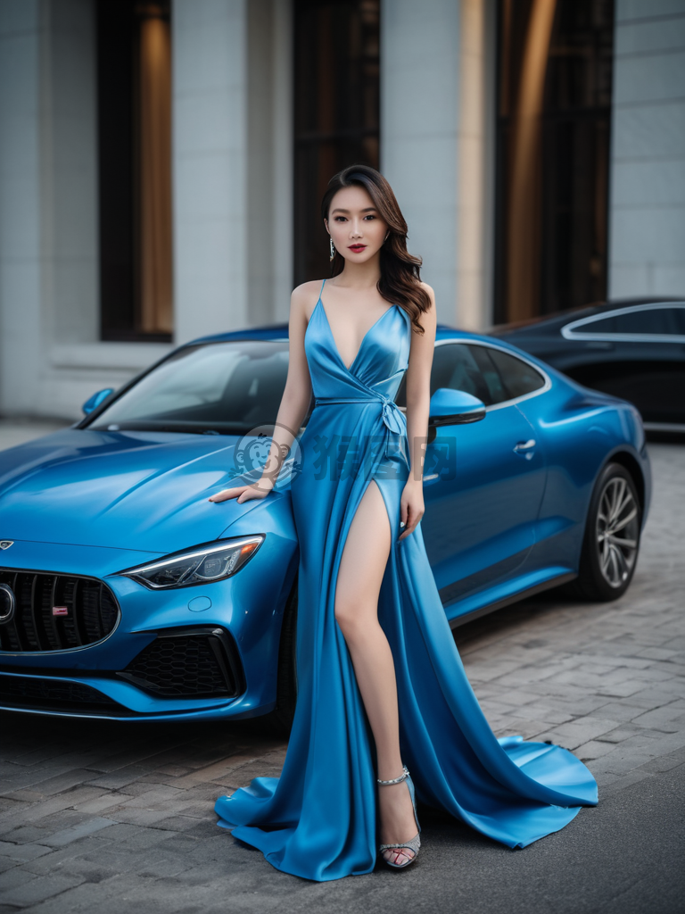 自信时刻：中国美女写真，华美礼服与豪车的完美融合