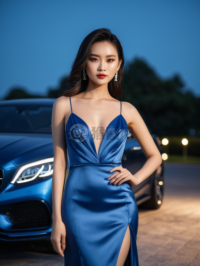 自信美女豪华车前惊艳照