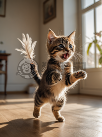 跳跃中的顽皮猫咪：阳光下的动感瞬间