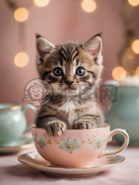 茶杯中的微小猫咪：梦幻细节摄影