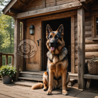 守望小屋入口的大丹犬图片