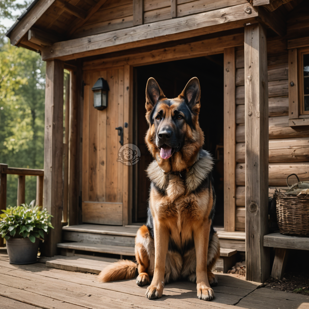守望小屋入口的大丹犬图片