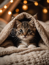 可爱毯子堡垒中的小猫特写：8K佳能EOS 6D Mark II摄影作品