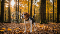 森林秋日奇遇：好奇贝灵犬探索落叶之地