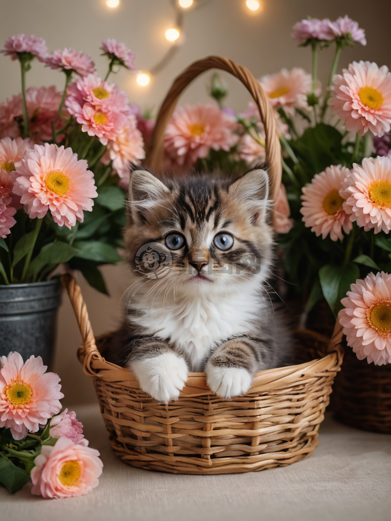 花丛中软毛小猫咪摄影作品
