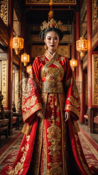 华丽宫廷照：手持凤冠的精致皇后来自清朝盛世时期