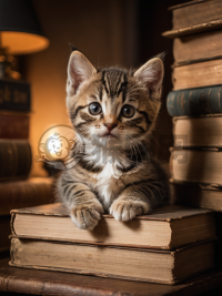 书堆中好奇窥视的小猫摄影作品