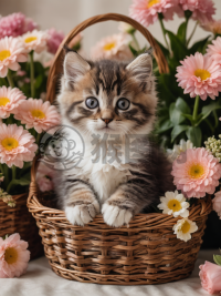 花篮中软毛可爱猫咪摄影作品