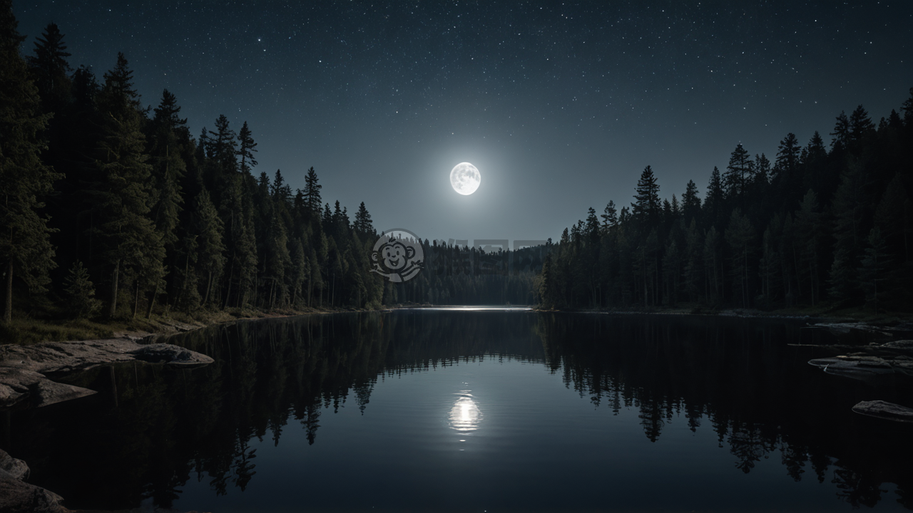 月光湖畔夜色美，森林星空梦如诗