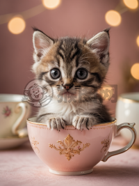 小茶杯中的梦幻猫咪摄影