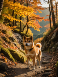 秋山行犬，秋叶金阳，8K分辨率，Nikon D850相机记录山林之美