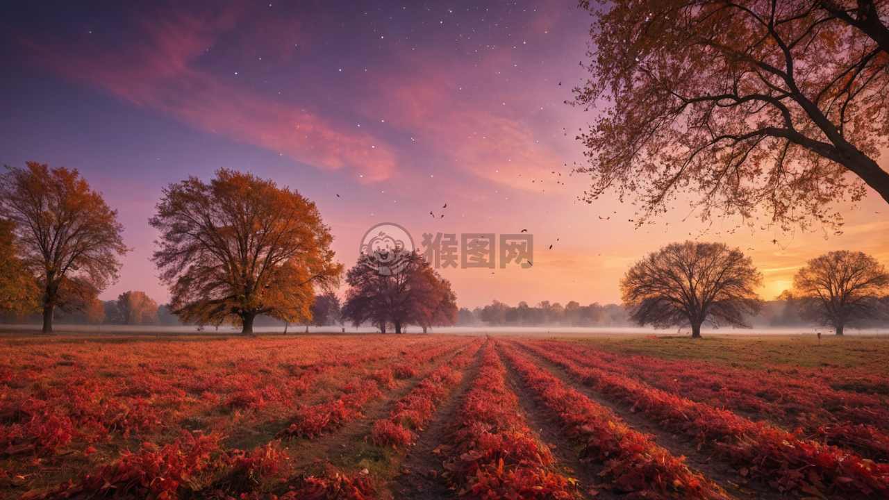 瑰丽秋日黄叶梦幻景观照