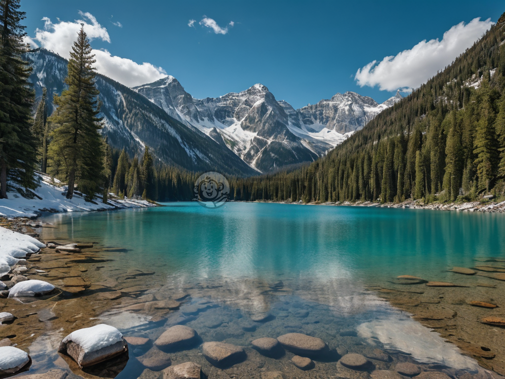 雪山碧湖，8K清晰雪山碧湖美景，如诗如画。