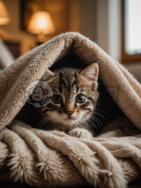 可爱毯子堡垒中的小猫特写：8K佳能EOS 6D Mark II摄影作品