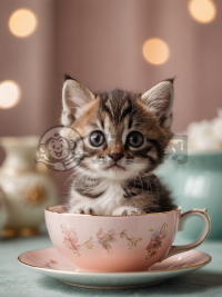 小茶杯中的梦幻猫咪摄影