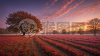 美丽秋叶晚霞景观照