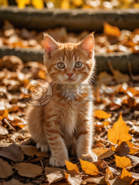 秋叶下的小橘猫摄影作品：细节与光影之美