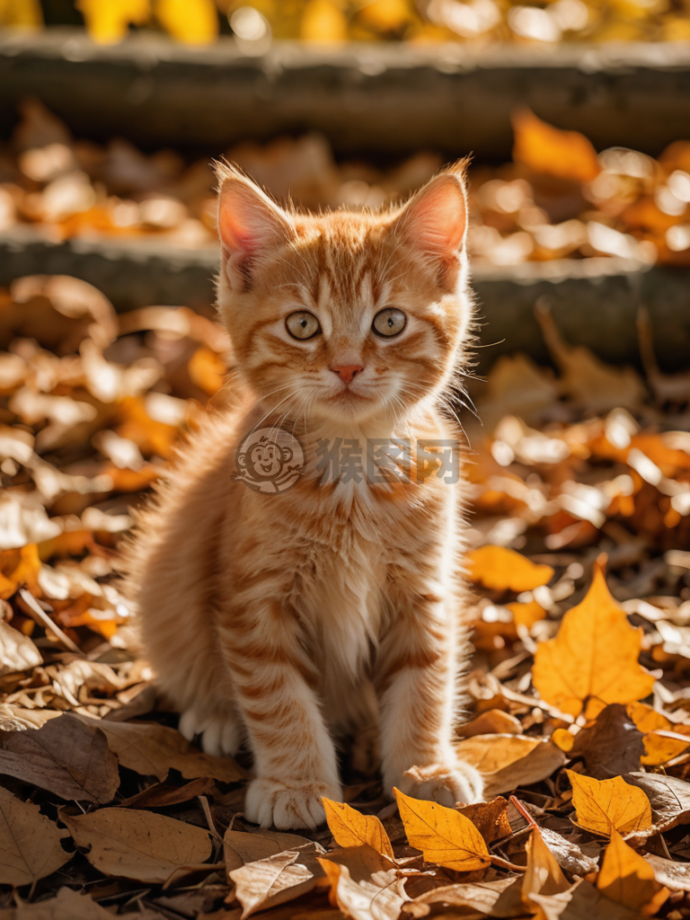 秋叶下的小橘猫摄影作品：细节与光影之美