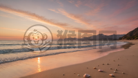 日落时分宁静海滩的金色光影