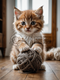 软绒绒小猫玩毛线球，自然光下趣味拍摄