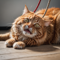 《趴地橘猫戏线嬉戏》