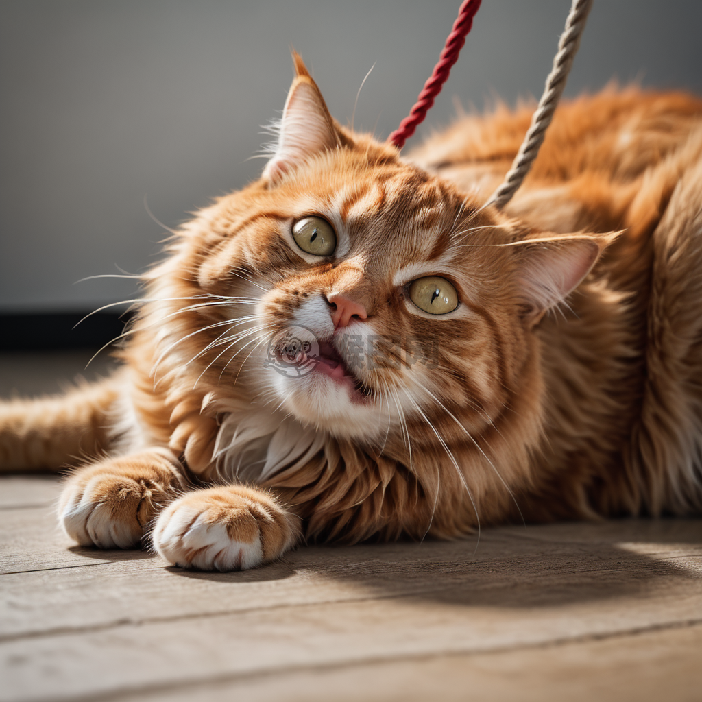 《趴地橘猫戏线嬉戏》