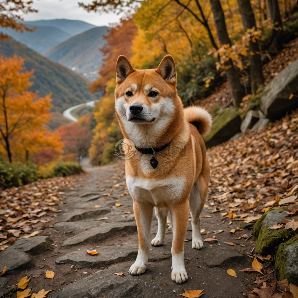 山径秋色中的柴犬肖像