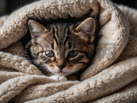可爱毯子下的睡梦小猫咪