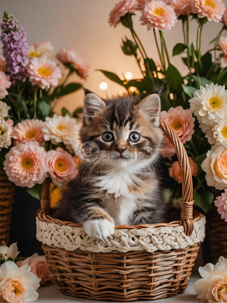 梦幻般花丛中慵懒萌猫摄影作品