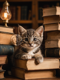 书堆中的小可爱：温馨氛围下的猫趣照